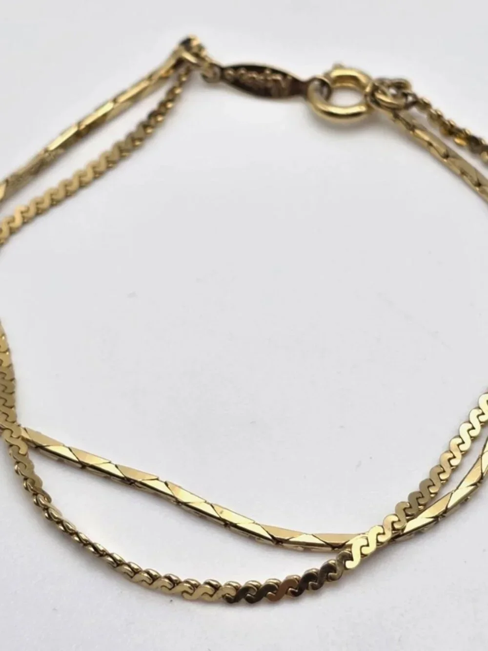 Napier Gold Tone Double Strand Faceted Herringbone S Link Bracelet 7” Vintage